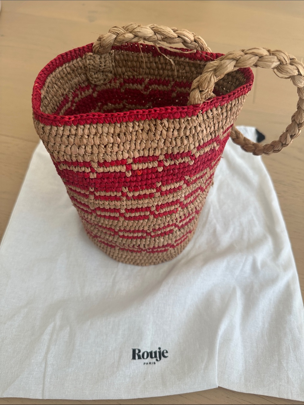 Rouje Paris “Martino” Raffia Bucket Basket Bag *brand new*